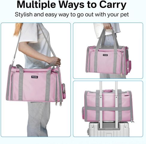 Expandable Cat Carrier, Airline Approved Soft Sided Pet Carrier for Cats & Small Dogs Up to 15 lbs, with Locking Safety Zippers & Cozy Fleece Pad, Portable for Car & Vet Visits, Pink in Saudi Arabia