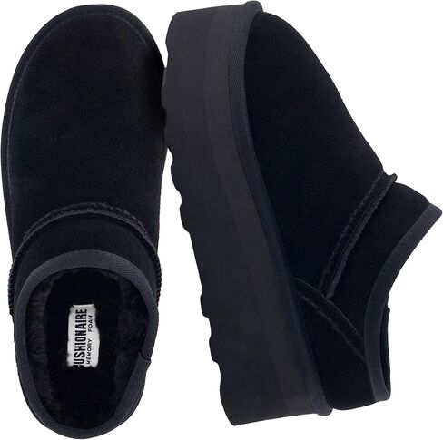 CUSHIONAIRE Women's Huggy Genuine Suede Cozy Mule Platform +Memory Foam, Wide Widths Available, Black 6.5 in Saudi Arabia