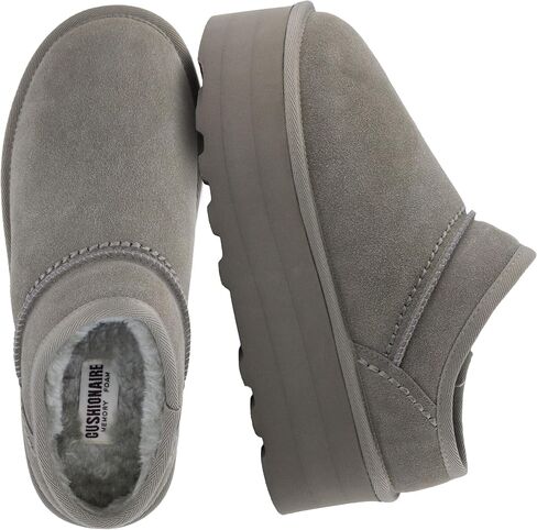 CUSHIONAIRE Women's Huggy Genuine Suede Cozy Mule Platform +Memory Foam, Wide Widths Available, Black 6.5 in Kuwait