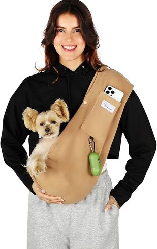 Dog Carrier Sling,Indoor Comfort Adjustable Cat Sling Carrier,with Front Pocket and Seat Belt Dog Carriers for Small Dogs Machine Washable,Suitable for Family Outdoor Use (Medium, Khaki) in Saudi Arabia