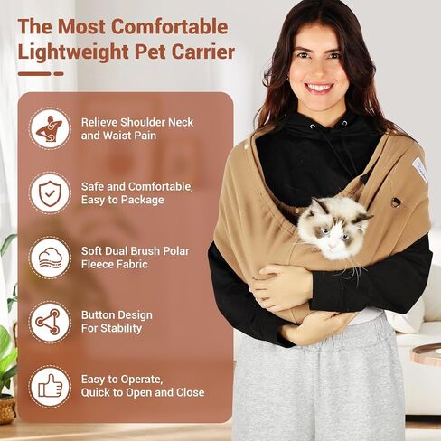 Dog Carrier Sling,Indoor Comfort Adjustable Cat Sling Carrier,with Front Pocket and Seat Belt Dog Carriers for Small Dogs Machine Washable,Suitable for Family Outdoor Use (Medium, Khaki) in Saudi Arabia