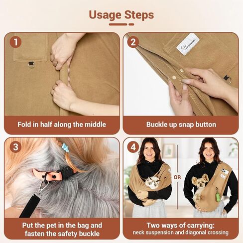 Dog Carrier Sling,Indoor Comfort Adjustable Cat Sling Carrier,with Front Pocket and Seat Belt Dog Carriers for Small Dogs Machine Washable,Suitable for Family Outdoor Use (Medium, Khaki) in Saudi Arabia
