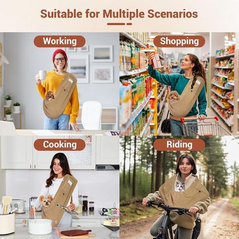 Dog Carrier Sling,Indoor Comfort Adjustable Cat Sling Carrier,with Front Pocket and Seat Belt Dog Carriers for Small Dogs Machine Washable,Suitable for Family Outdoor Use (Medium, Khaki) in Saudi Arabia