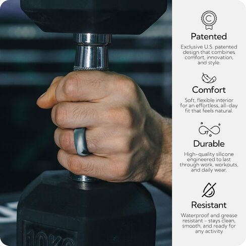 Rinfit Silicone Rings for Men - Mens Silicone Wedding Bands - Step Edge, Flexible Rubber Wedding Rings for Men - Rubber Rings Men for Sports & Workout in Kuwait