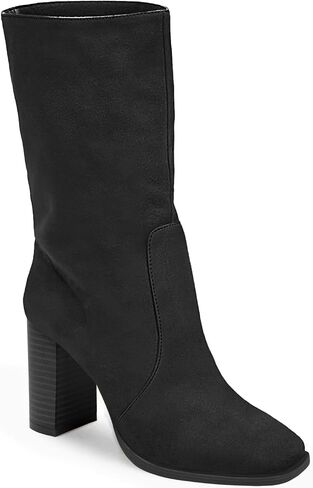 Women’s Mid-calf Boots Chunky Stacked Heel Square Toe Side Zipper Slip-on Suede Winter Booties in Kuwait