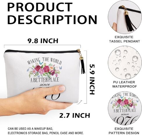 50th Birthday Gifts for Women Friendship Best Friend Gift Ideas for Grandma Mom Sister Aunt Funny Makeup Bag Travel Toiletries Bags Making the World A Better Place Since 1973 Bday Gift from Women in Saudi Arabia