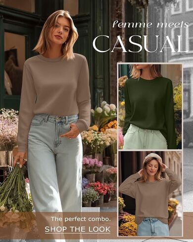 Ficerd 2 Pack Women's Casual Sweatshirts, Long Sleeve Loose Fit Shirts Lightweight Crew Neck Basic Tops Cute Pullover in Kuwait