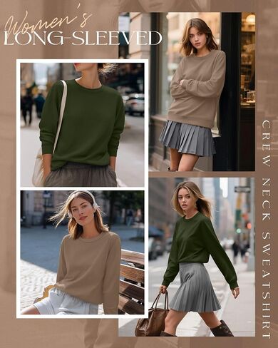 Ficerd 2 Pack Women's Casual Sweatshirts, Long Sleeve Loose Fit Shirts Lightweight Crew Neck Basic Tops Cute Pullover in Kuwait
