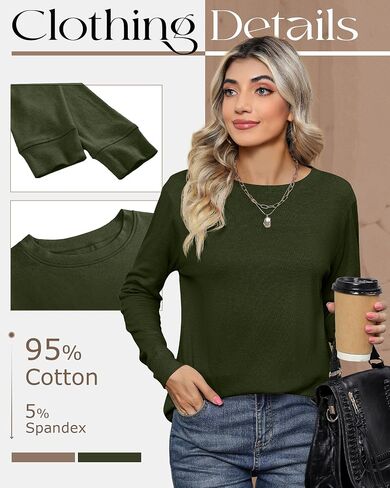 Ficerd 2 Pack Women's Casual Sweatshirts, Long Sleeve Loose Fit Shirts Lightweight Crew Neck Basic Tops Cute Pullover in Kuwait