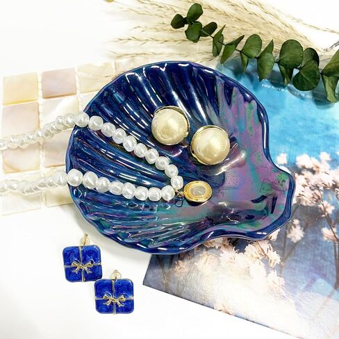 Shell Shape Ring Holder Dish, Seashell Jewelry Dish Tray, Ceramic Trinket Tray for Rings Earrings Necklaces Bracelet, Birthday Christmas Gift for Mom Friend Sister, 3.9", Pink Iridescent Surface in Saudi Arabia