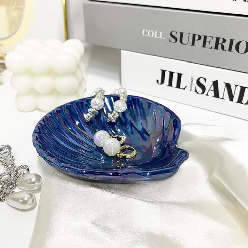 Shell Shape Ring Holder Dish, Seashell Jewelry Dish Tray, Ceramic Trinket Tray for Rings Earrings Necklaces Bracelet, Birthday Christmas Gift for Mom Friend Sister, 3.9", Pink Iridescent Surface in Saudi Arabia