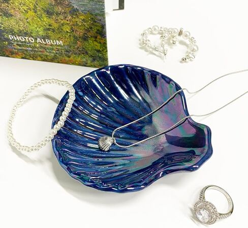 Shell Shape Ring Holder Dish, Seashell Jewelry Dish Tray, Ceramic Trinket Tray for Rings Earrings Necklaces Bracelet, Birthday Christmas Gift for Mom Friend Sister, 3.9", Pink Iridescent Surface in Saudi Arabia