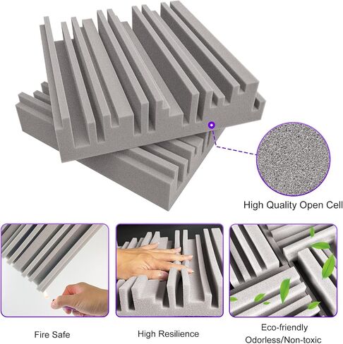 TroyStudio Self-adhesive Acoustic Foam Panels, 12 X 12 X 2 Inches 18 Pcs Broadband Sound Absorbing Foam, Dense Soundproof Padding Tile, Recording Studio Foam Absorber, Groove Decorative Wall Panel in Saudi Arabia