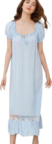 Women White Nightdress,Short Sleeve Vintage Nightgown Victorian Sleepwear Lounge Dress in Kuwait