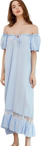 Women White Nightdress,Short Sleeve Vintage Nightgown Victorian Sleepwear Lounge Dress in Kuwait