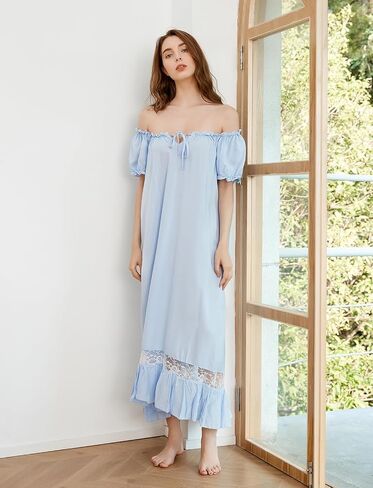Women White Nightdress,Short Sleeve Vintage Nightgown Victorian Sleepwear Lounge Dress in Kuwait