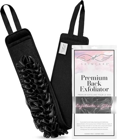 Seraphic Skincare Premium Exfoliating Back Scrubber - Double-Sided Back Exfoliator for Shower, Bath Scrubber with Strap Handle - Deep Clean Body Washing, Bacne Prevention in Saudi Arabia