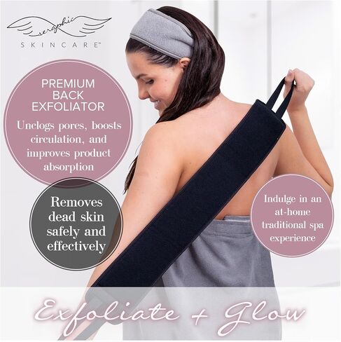 Seraphic Skincare Premium Exfoliating Back Scrubber - Double-Sided Back Exfoliator for Shower, Bath Scrubber with Strap Handle - Deep Clean Body Washing, Bacne Prevention in Saudi Arabia