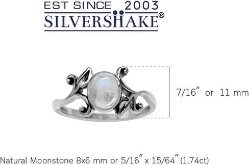 Silvershake 8X6mm حقيقية البيضاوي كابوشون حجر 925 فضة ليف خمر مستوحاة خاتم للنساء أو المراهقين in Saudi Arabia
