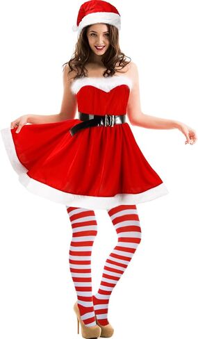 Christmas Women Costume Sweetie Costume Outfits Velvet Dress with Belt Hat for Girl Xmas Santa Cosplay in Saudi Arabia