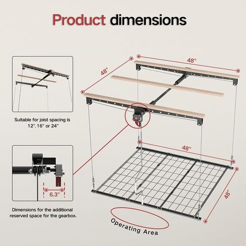Overhead Garage Storage Rack, Adjustable Heavy-duty 4x4 Ft Ceiling Storage Racks with Safety Lock, Ideal for Garage Storage Lifting Organization System, 250lbs Capacity, White in Saudi Arabia