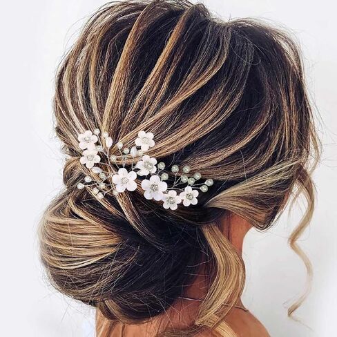 Fstrend Bridal Wedding Hair Pins Silver Sparkly Rhinestones Pearls Flower Hair Pin Bride Hairpieces Gorgeous Hair Accessories for Women and Girls(Pack of 2) (Silver) in Saudi Arabia