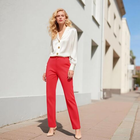 iChosy Women's Stretchy Straight Leg Dress Work Pants Business Office Casual Slacks with Pockets in Saudi Arabia