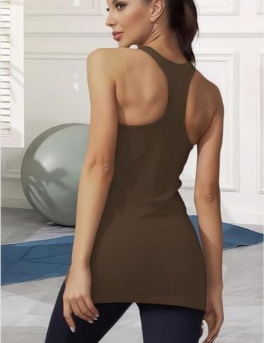 Racerback Long Tank Tops for Women Stretchy Cotton Sleeveless Undershirts Gym Workout Sports Shirts 3 Packs in Kuwait