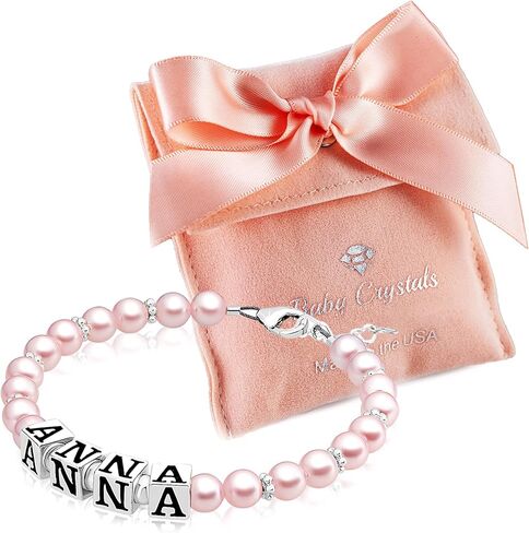 925 Sterling Silver Rose Pearl Bracelet for girls, Newborn Baby Bracelets for Infant Girls, Toddler Bracelets and little Girl Jewelry, Gifts for Teenage Girls in Saudi Arabia