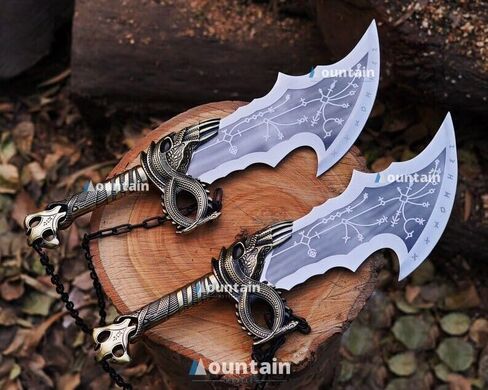 Mettleive | GOW Blades of Chaos Real Metal Ragnark Blades of Chaos Handmade GOW Leviathan Axe Real Metal Collectibles, Decor, Decorations, Gifts for Men, Cold Steel, Gaming Armor in Saudi Arabia