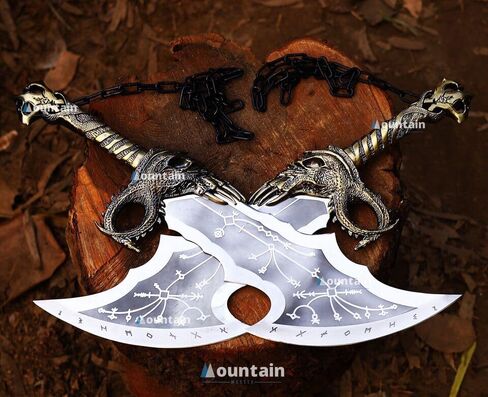 Mettleive | GOW Blades of Chaos Real Metal Ragnark Blades of Chaos Handmade GOW Leviathan Axe Real Metal Collectibles, Decor, Decorations, Gifts for Men, Cold Steel, Gaming Armor in Saudi Arabia