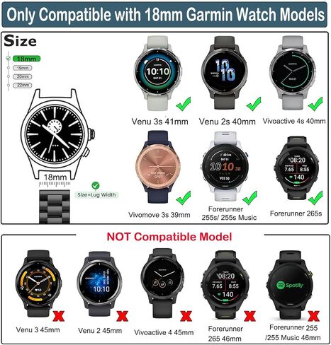 ViCRiOR Watch Bands Compatible with 18mm Garmin Venu 3S/Venu 4 41mm/ Vivoactive 4S /Venu 2s / Vivomove 3S, Solid Stainless Steel Watchband+ Mesh Strap Bracelet for Garmin Forerunner 255s/265S in Kuwait