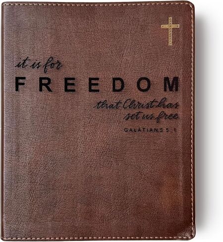 FREEDOM - NIV Journaling Bible | Brown With Gold Cross | Christ Has Set Us Free | Includes Option to add Engraved Name | Personalized and Customizable Gift in Saudi Arabia