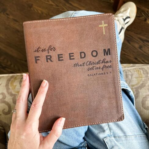FREEDOM - NIV Journaling Bible | Brown With Gold Cross | Christ Has Set Us Free | Includes Option to add Engraved Name | Personalized and Customizable Gift in Saudi Arabia