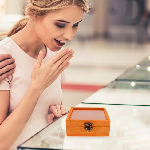 Wooden Specimen Box Wooden Glass Display Box Retro Style Jewelry Necklace Ring Wrapping Box with Glass Clear Window Wooden Coin Display Case for Home Shop Countertop Showcase in Kuwait