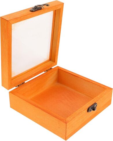 Wooden Specimen Box Wooden Glass Display Box Retro Style Jewelry Necklace Ring Wrapping Box with Glass Clear Window Wooden Coin Display Case for Home Shop Countertop Showcase in Kuwait