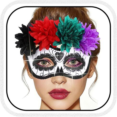 BODIY Halloween Masquerade Mask Flower Skull Day of the Dead Eyemask for Women Men Costume Masks Mardi Gras Half Mask in Saudi Arabia