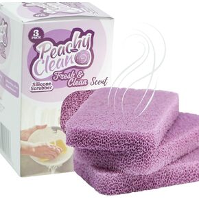 Peachy Clean Silicone Dish Sponge Scrubbers, Fresh Peach Scent, Non-Scratch, Odor-Resistant, Durable Dish Sponges for Kitchen in Saudi Arabia