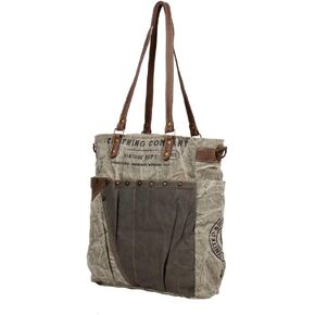 Myra Bag Leather Pocket Upcycled Canvas Tote Bag S-1236, Brown, One Size in Kuwait