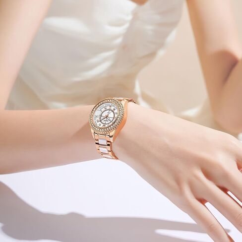 OLEVS Women's Rose Gold Automatic Watches Skeleton Mechanical Self Winding Ladies Elegant Luxury Dress Butterfly Diamond White Ceramic Band Watch Gift in Kuwait