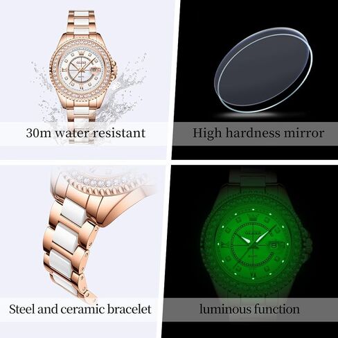 OLEVS Women's Rose Gold Automatic Watches Skeleton Mechanical Self Winding Ladies Elegant Luxury Dress Butterfly Diamond White Ceramic Band Watch Gift in Kuwait
