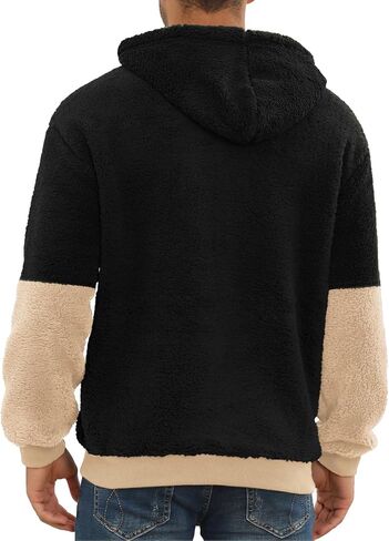 PEGENO Mens Fuzzy Sherpa Hoodie Pullover Sweatshirts Loose Cozy Pocket Long Sleeve Winter Hooded Outwear in Kuwait