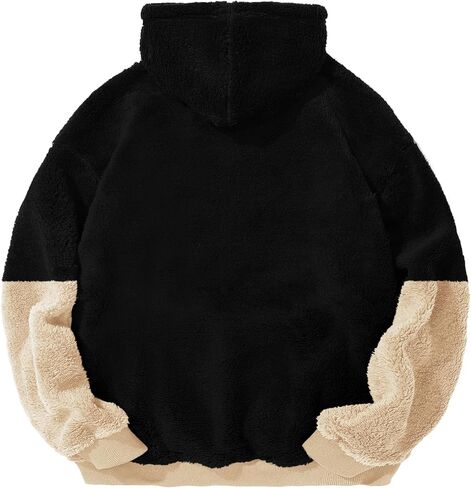 PEGENO Mens Fuzzy Sherpa Hoodie Pullover Sweatshirts Loose Cozy Pocket Long Sleeve Winter Hooded Outwear in Kuwait