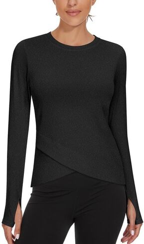 قمصان الجري النسائية من Soneven المصنوعة من الصوف الحراري مع جيوب وأكمام طويلة وقمصان للتمرين مع فتحات إبهام بلوفر مضغوط in Kuwait