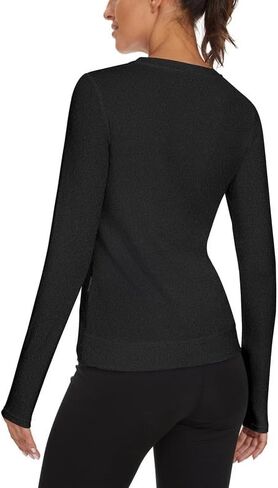 قمصان الجري النسائية من Soneven المصنوعة من الصوف الحراري مع جيوب وأكمام طويلة وقمصان للتمرين مع فتحات إبهام بلوفر مضغوط in Kuwait