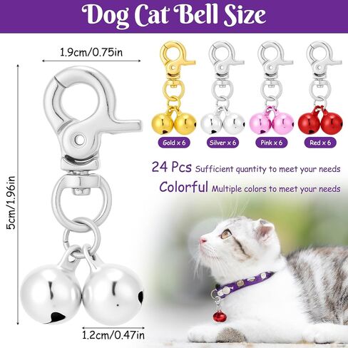 24 Pack Cat Dog Collar Bells, Pet Small Bells with Clasps Bell for Cat Collar Dog Collar Charms - Pet Pendant Accessories Colourful Christmas Gift in Saudi Arabia