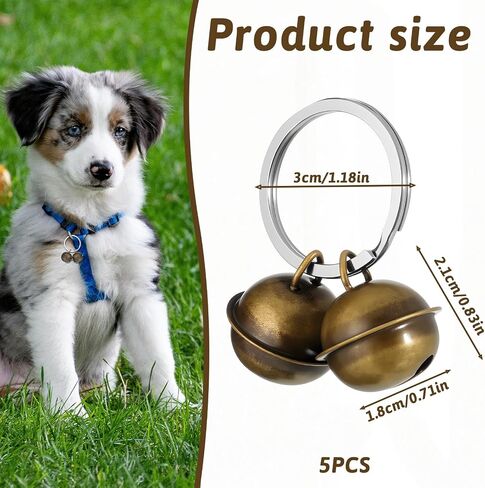 5pcs Dog Bells for Pet Tracking, Extra Loud Dog and Cat Bells for Collar, Copper Bells with Key Ring, Vintage Copper Collar Charms Pendant in Saudi Arabia