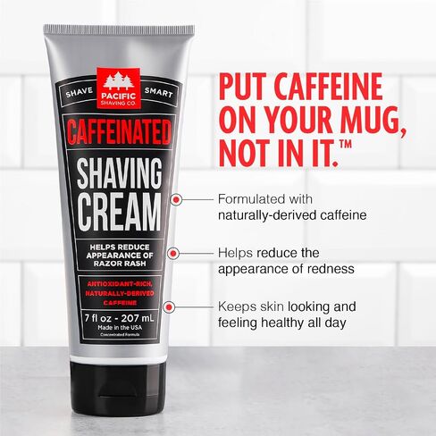 Pacific Shaving Company Caffeinated Shaving Cream - Caffeine, Shea Butter + Spearmint Antioxidant Shaving Cream - Clean Formula for a Hydrating, Redness Reducing + Irritation-Free Shave (7 Oz, 2 Pack) in Kuwait