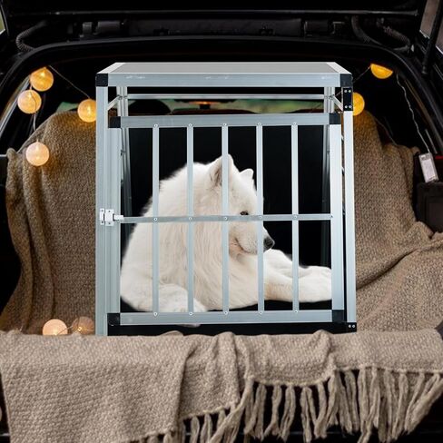 Aluminum Transport Box 35 × 25 × 27 in - Metal Black Silver - Lockable Door Ventilation - Pet Travel for Dogs Cats - Durable Outdoor-Ready in Saudi Arabia