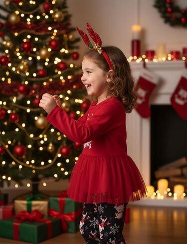 ADIFUN Toddler Girl Christmas Outfit Deer Long Sleeve Trousers 3-Piece Set Christmas Gifts For Girls in Kuwait